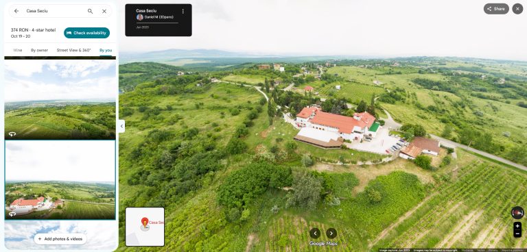 Captură din Google Maps: profilul unui loc, cu panoramele publicate de noi