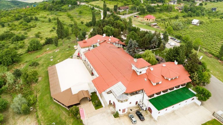Casa Seciu: clădirea și podgoriile, din dronă